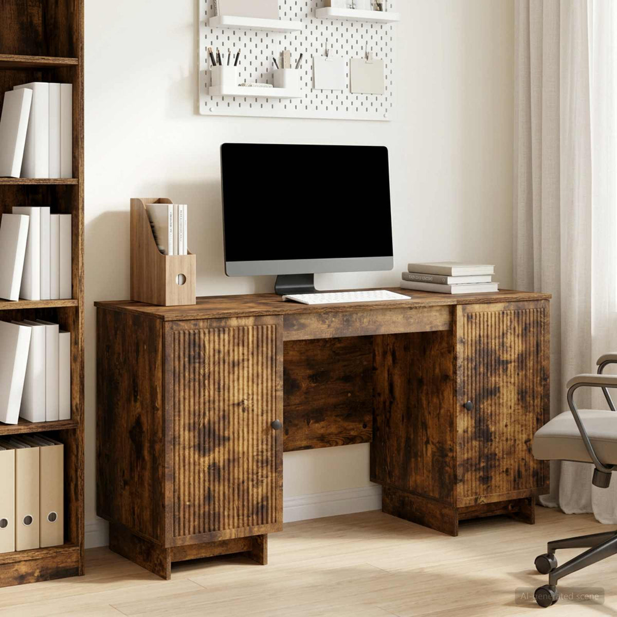 Desk Smoked Oak Engineered Wood 142.5 x 50 x 75 cm
