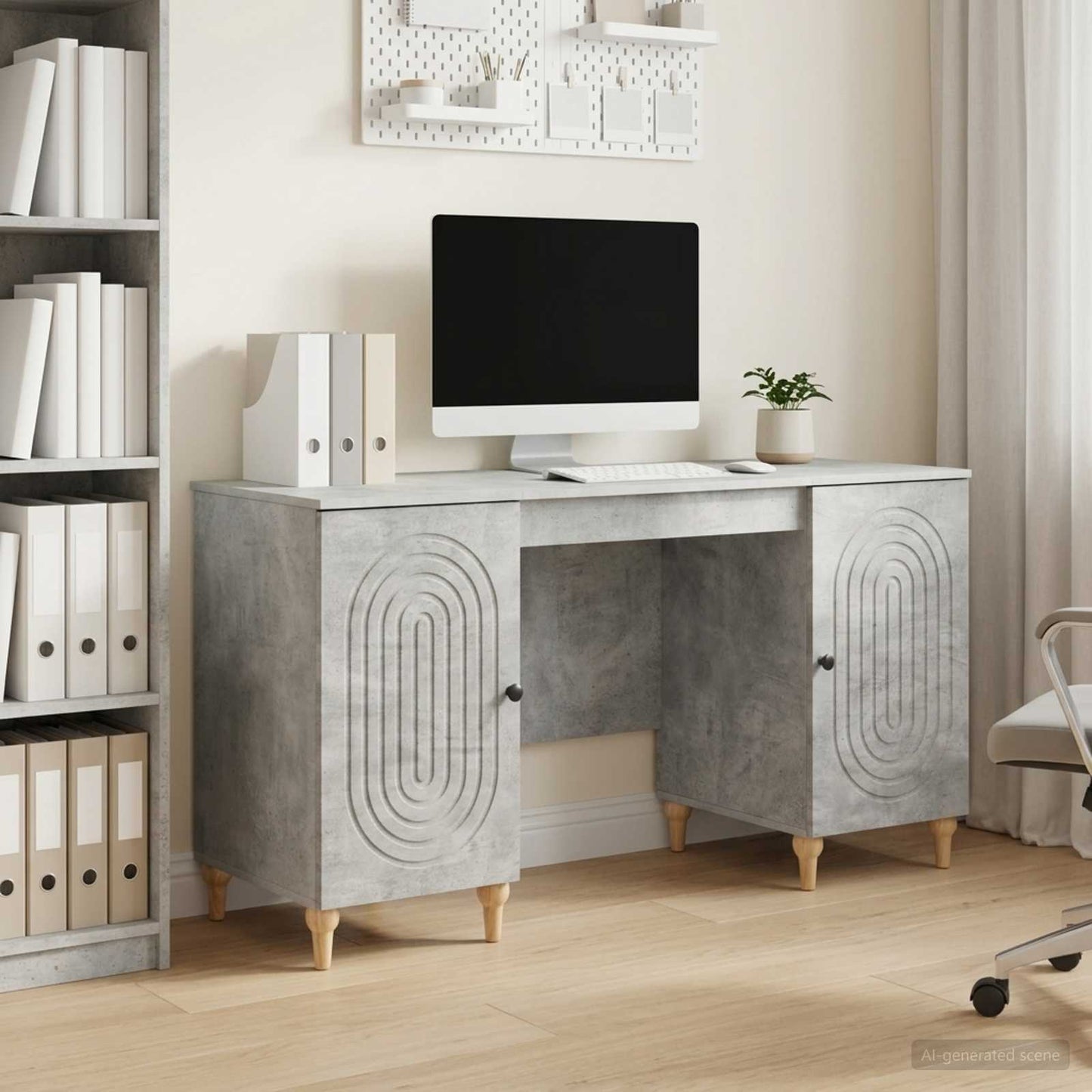 Desk Concrete Grey 142.5 x 50 x 75 cm Engineered Wood