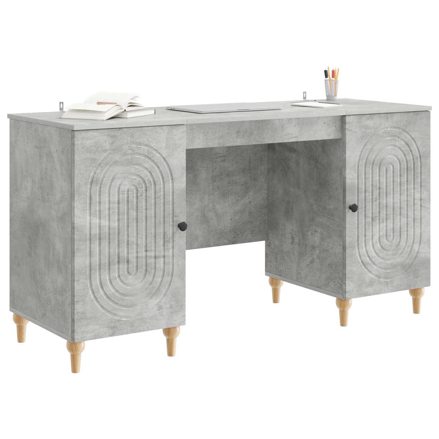Desk with Door Concrete Grey 142.5 x 50 x 75 cm Engineered Wood