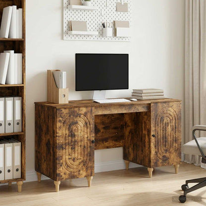 Desk Smoked Oak 142.5 x 50 x 75 cm Engineered Wood
