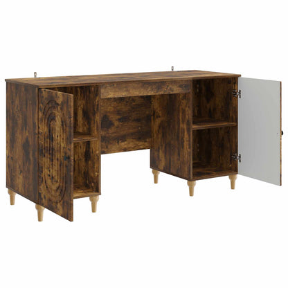 Desk with Shelf Smoked Oak 142.5 x 50 x 75 cm Engineered Wood