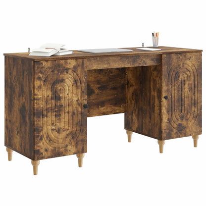 Desk with Shelf Smoked Oak 142.5 x 50 x 75 cm Engineered Wood