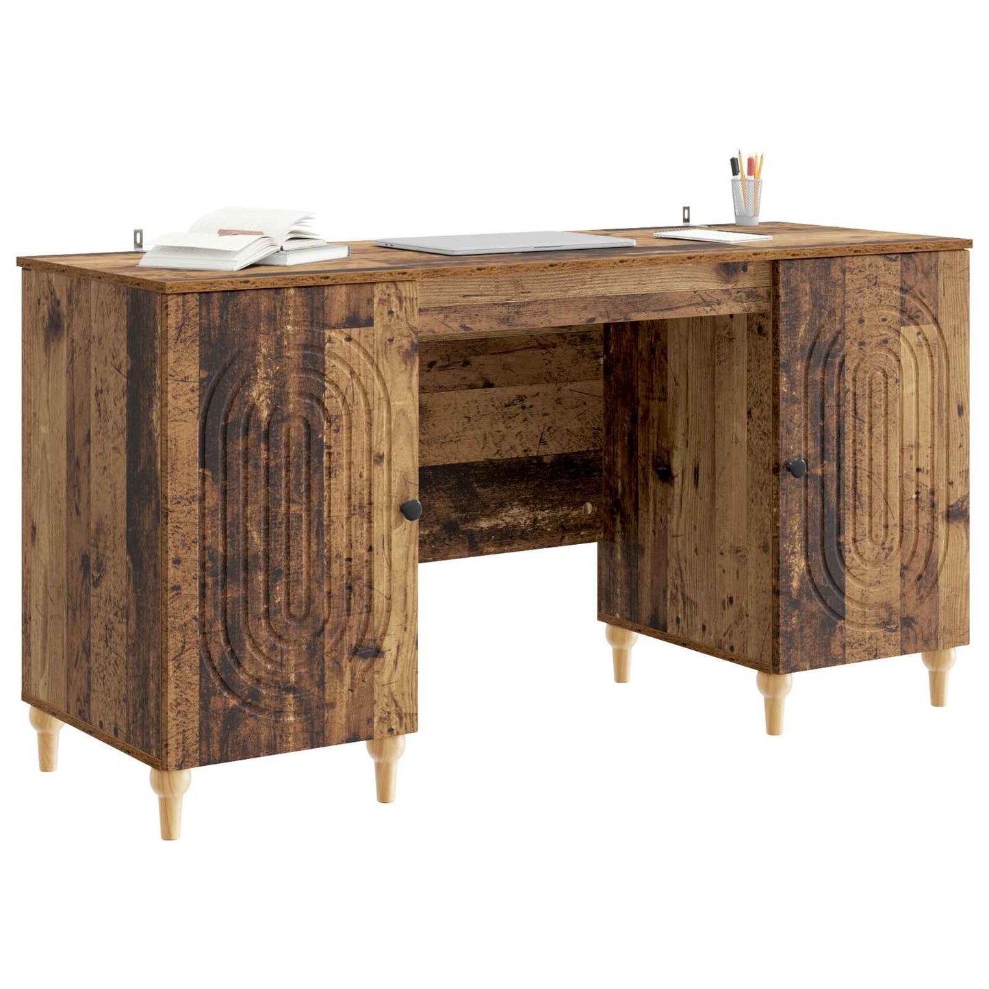 Desk with Shelf Old Wood 142.5 x 50 x 75 cm Engineered Wood