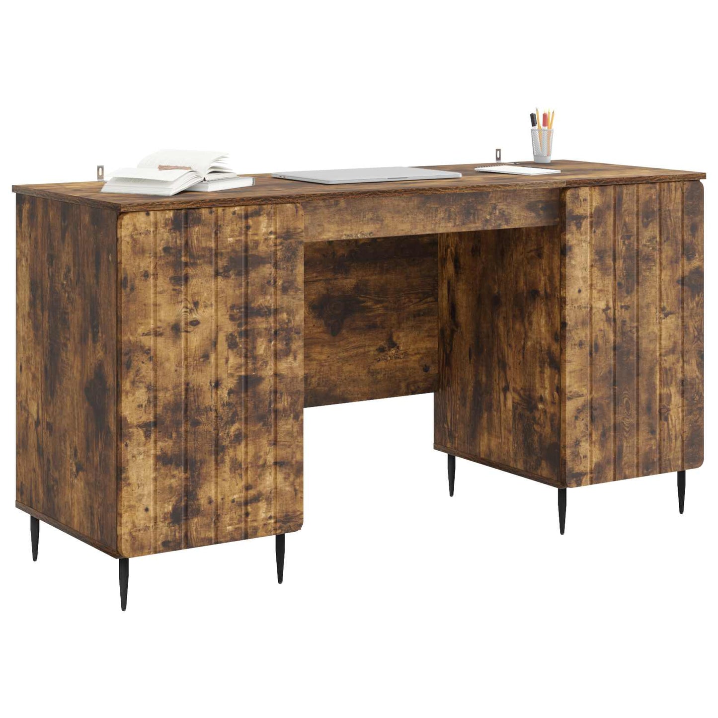 Desk with Shelf Smoked Oak 142.5 x 50 x 75 cm Engineered Wood