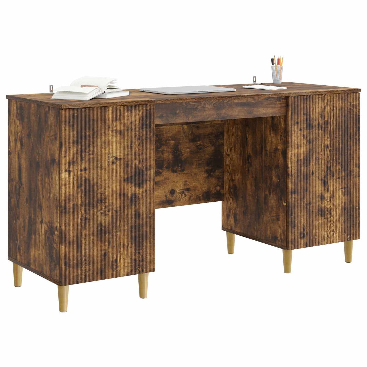 Desk with Shelf Smoked Oak 142.5 x 50 x 75 cm Engineered Wood
