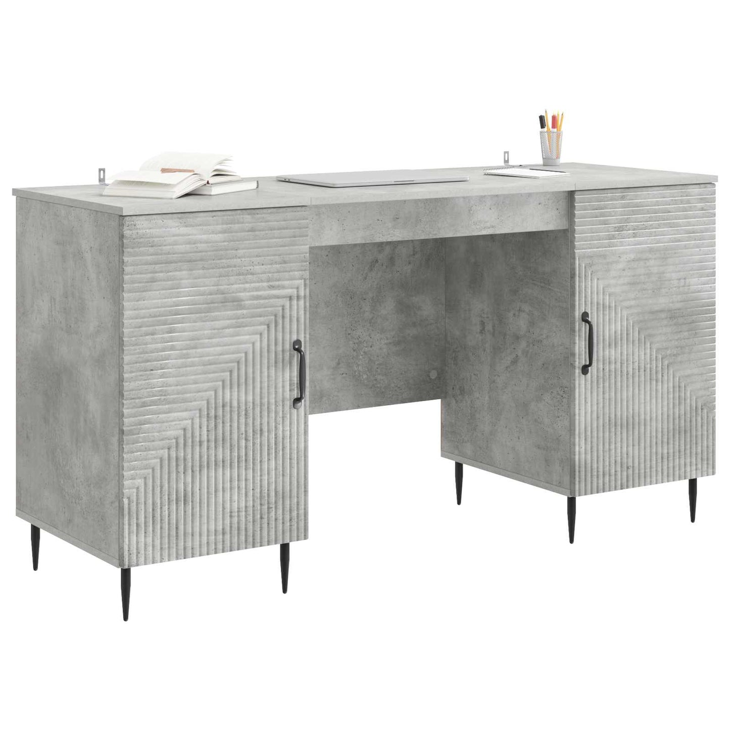 Desk with Door Concrete Grey 142.5 x 50 x 75 cm Engineered Wood