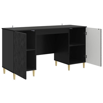 Desk Black Engineered Wood 142.5 x 50 x 75 cm