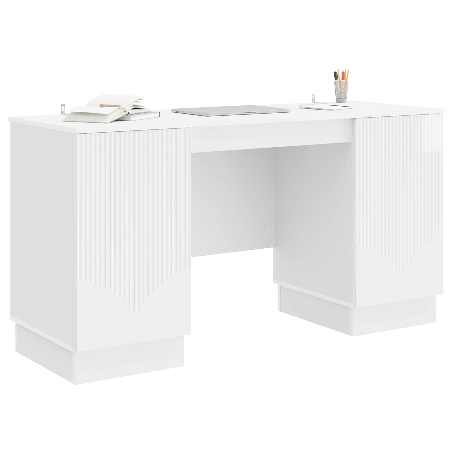 Desk High Gloss White 142.5 x 50 x 75 cm Engineered Wood