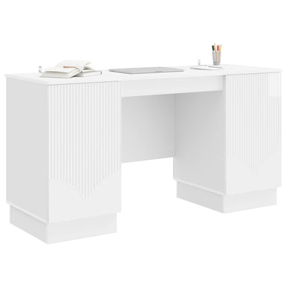Desk High Gloss White 142.5 x 50 x 75 cm Engineered Wood