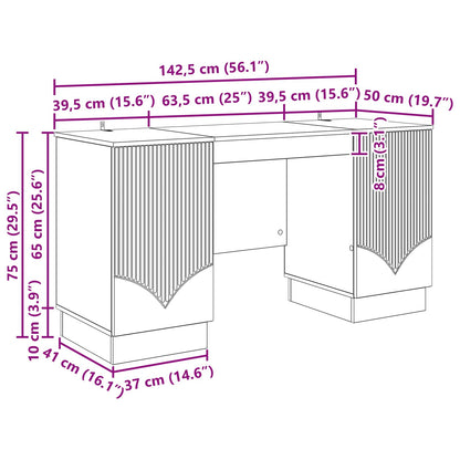 Desk High Gloss White 142.5 x 50 x 75 cm Engineered Wood