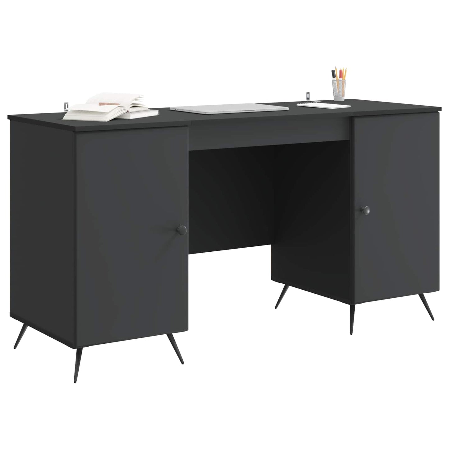 Desk with Shelf Black 142.5 x 50 x 75 cm Engineered Wood