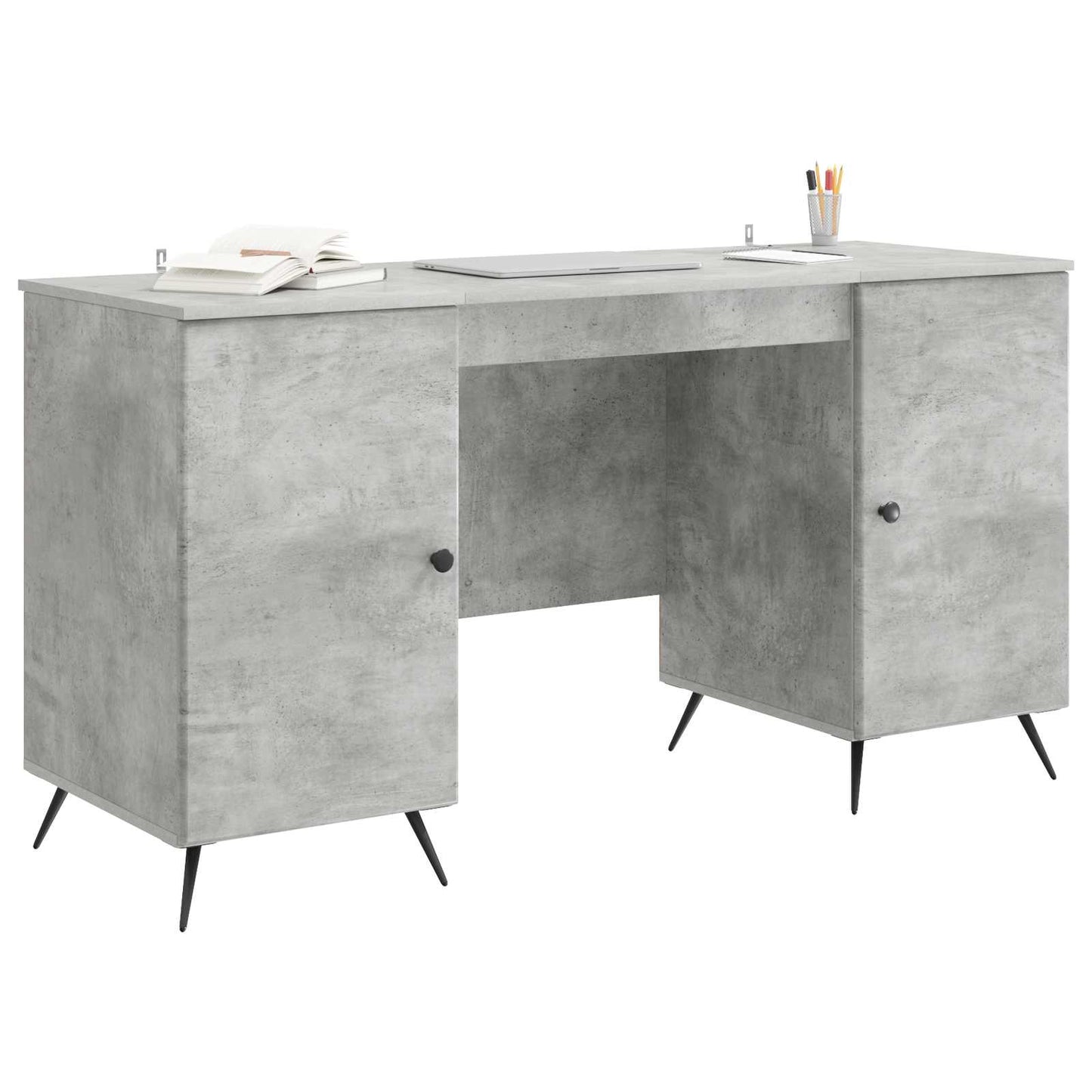 Desk with Door Concrete Grey 142.5 x 50 x 75 cm Engineered Wood