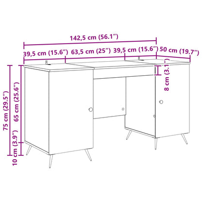 Desk with Door Concrete Grey 142.5 x 50 x 75 cm Engineered Wood