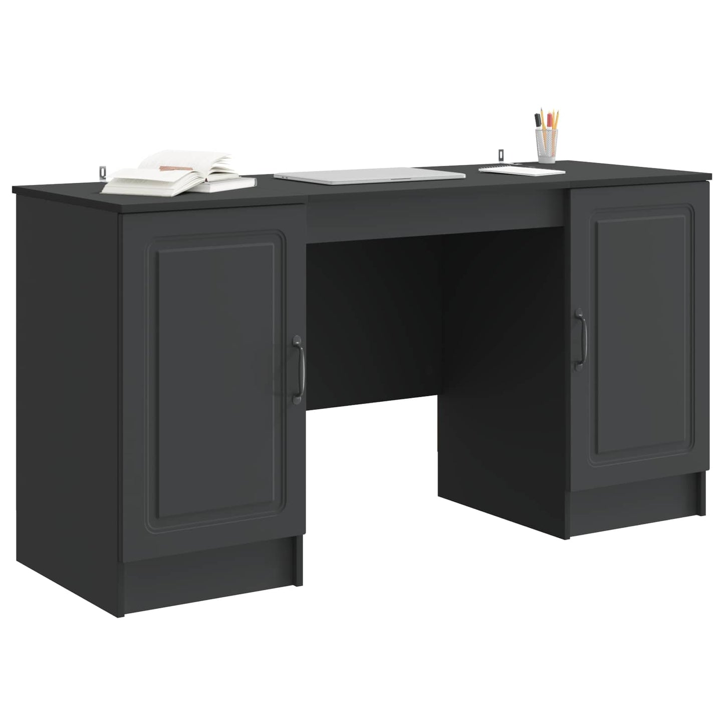 Desk with Shelf Black 142.5 x 50 x 75 cm Engineered Wood