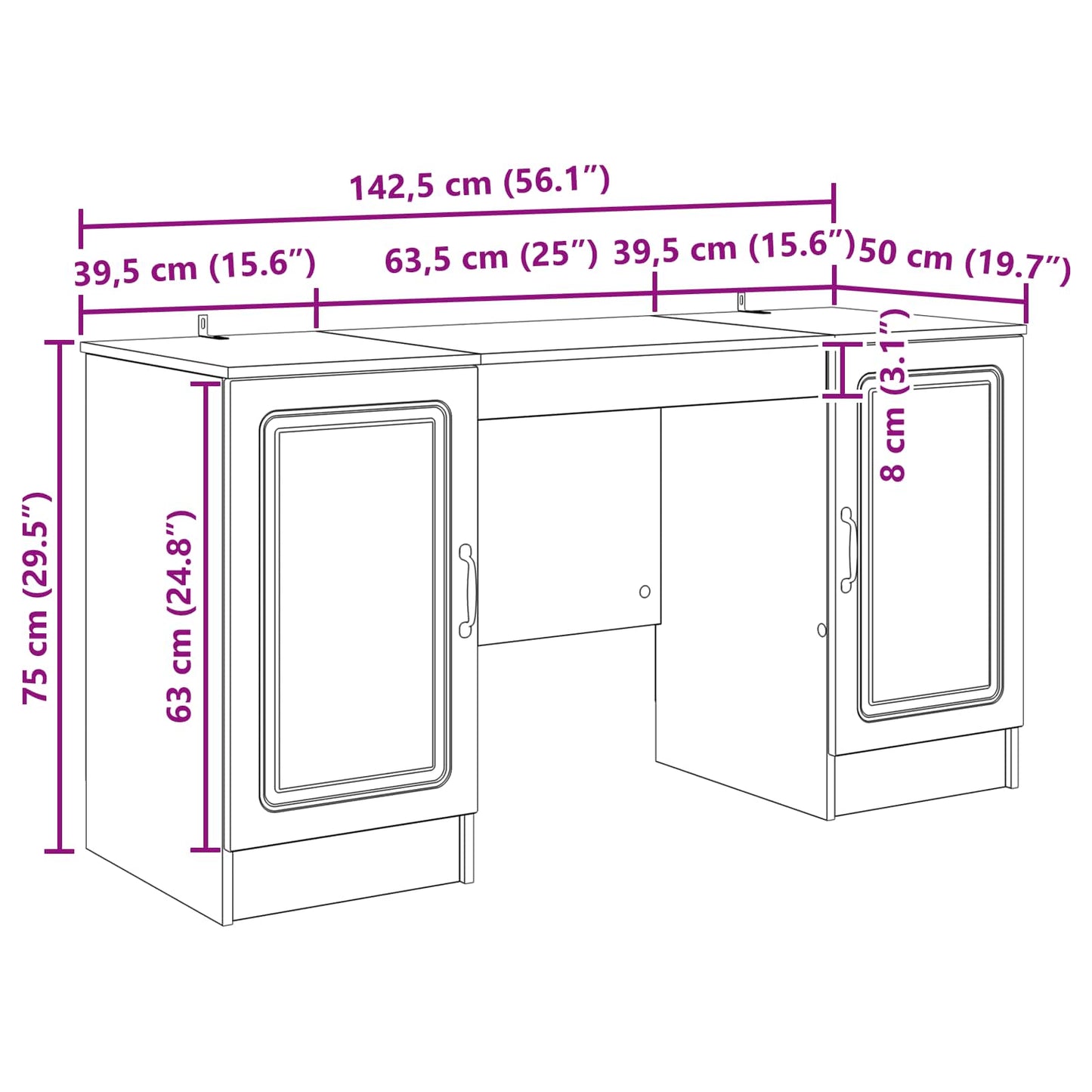 Desk with Shelf Black 142.5 x 50 x 75 cm Engineered Wood