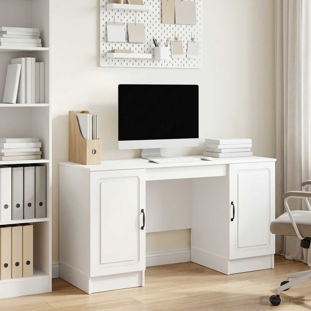 Desk High Gloss White 142.5 x 50 x 75 cm Engineered Wood