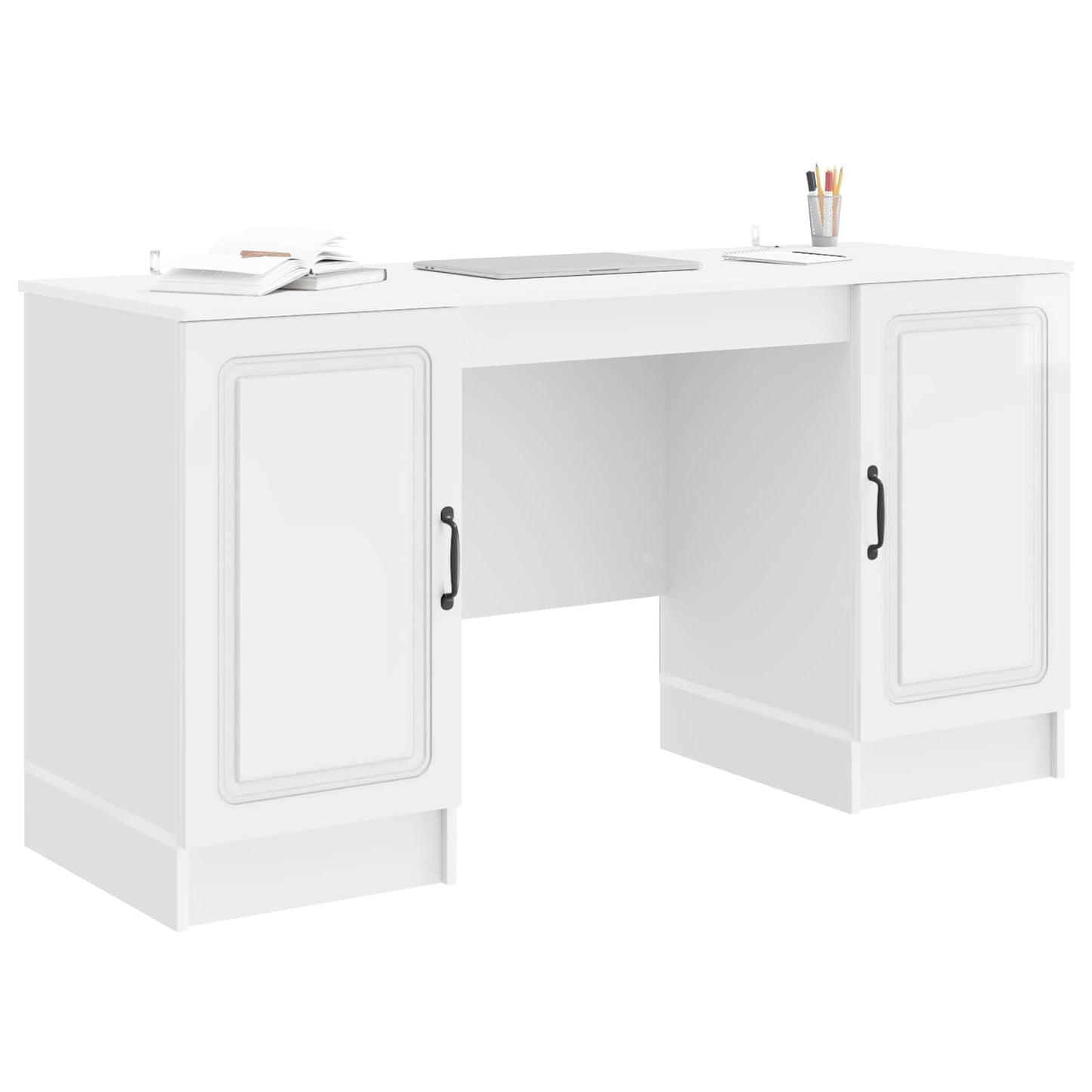 Desk High Gloss White 142.5 x 50 x 75 cm Engineered Wood