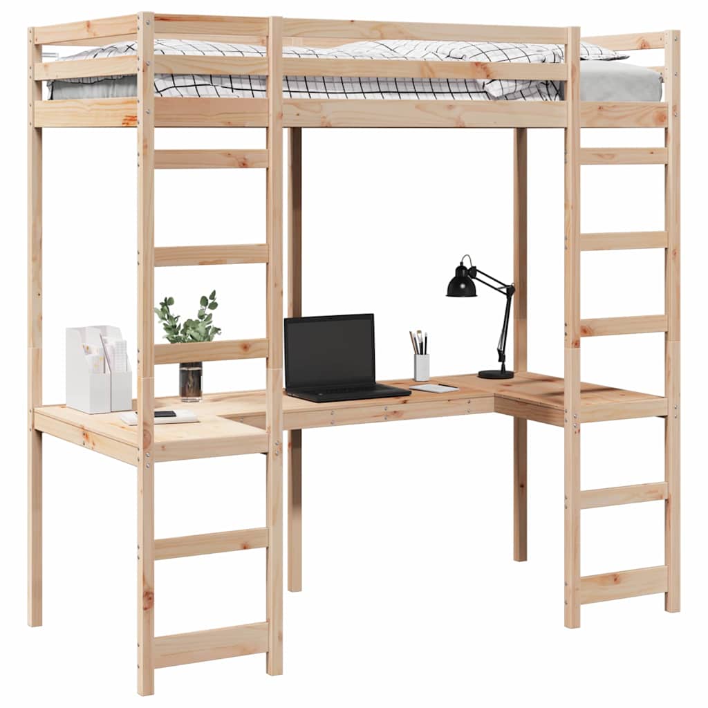 Loft Bed Frame Natural 90 x 200 cm Solid Pine Wood