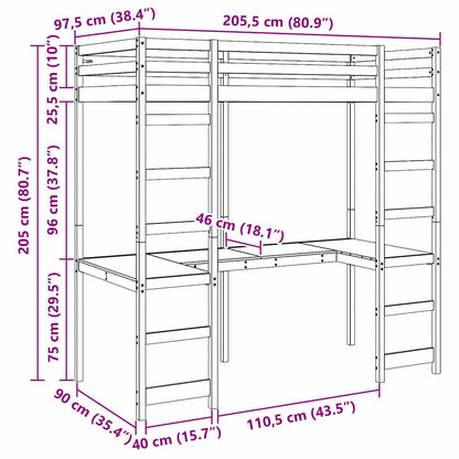 Loft Bed Frame Natural 90 x 200 cm Solid Pine Wood