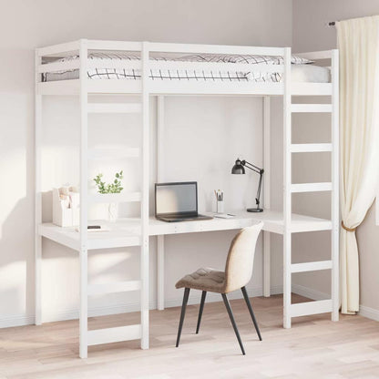 Loft Bed Frame White 90 x 200 cm Solid Pine Wood