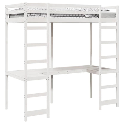Loft Bed Frame White 90 x 200 cm Solid Pine Wood