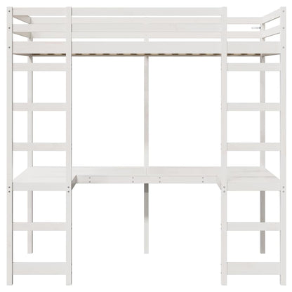 Loft Bed Frame White 90 x 200 cm Solid Pine Wood