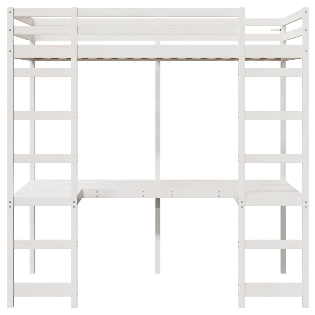 Loft Bed Frame White 80 x 200 cm Solid Pine Wood