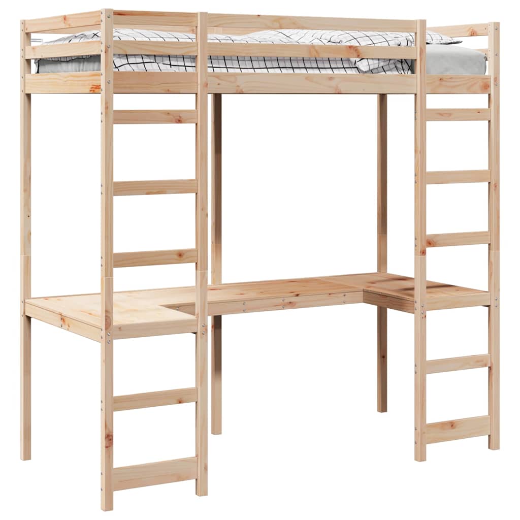 Loft Bed Frame Natural 90 x 190 cm Solid Pine Wood