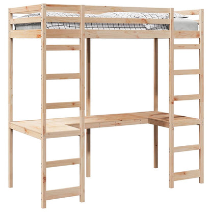Loft Bed Frame Natural 90 x 190 cm Solid Pine Wood