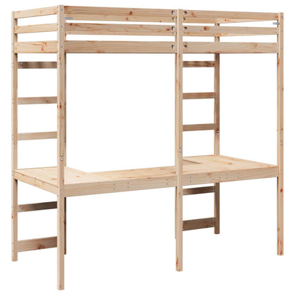 Loft Bed Frame Natural 90 x 190 cm Solid Pine Wood