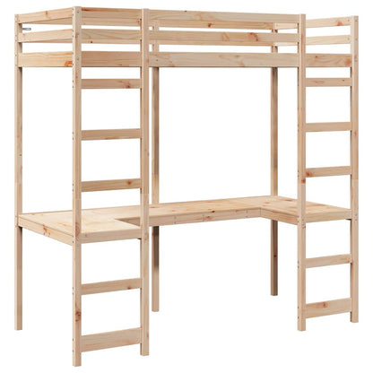Loft Bed Frame Natural 75 x 190 cm Solid Pine Wood