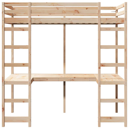 Loft Bed Frame Natural 75 x 190 cm Solid Pine Wood