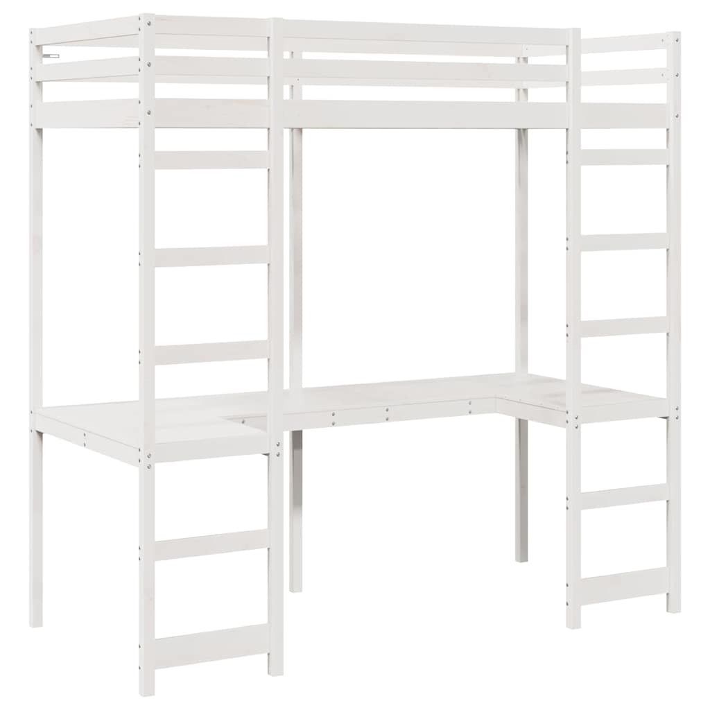 Loft Bed Frame White 75 x 190 cm Solid Pine Wood