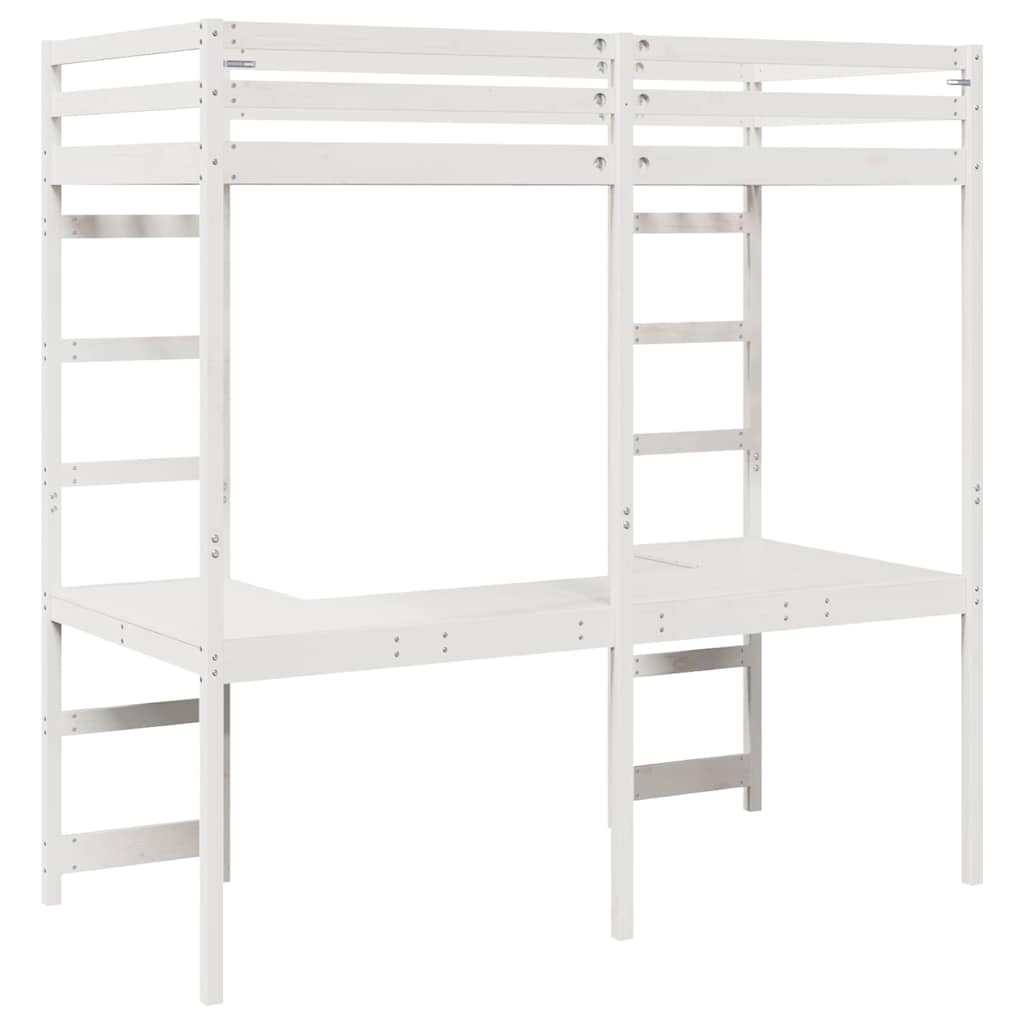 Loft Bed Frame White 75 x 190 cm Solid Pine Wood