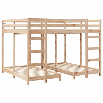 Triple Bunk Bed Frame Natural 80 / 200 x 200 cm Solid Pine Wood