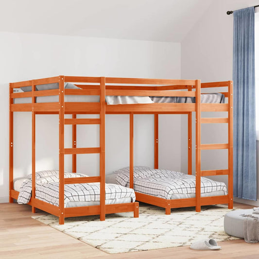 Triple Bunk Bed Frame Wax brown 160 x 200 cm Solid Pine Wood