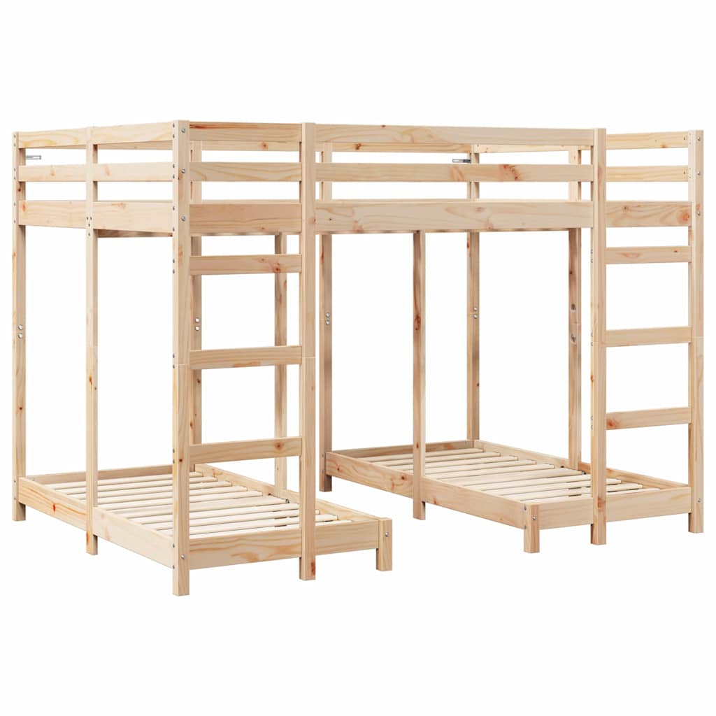 Triple Bunk Bed Frame Brown 140 x 200 cm Solid Pine Wood