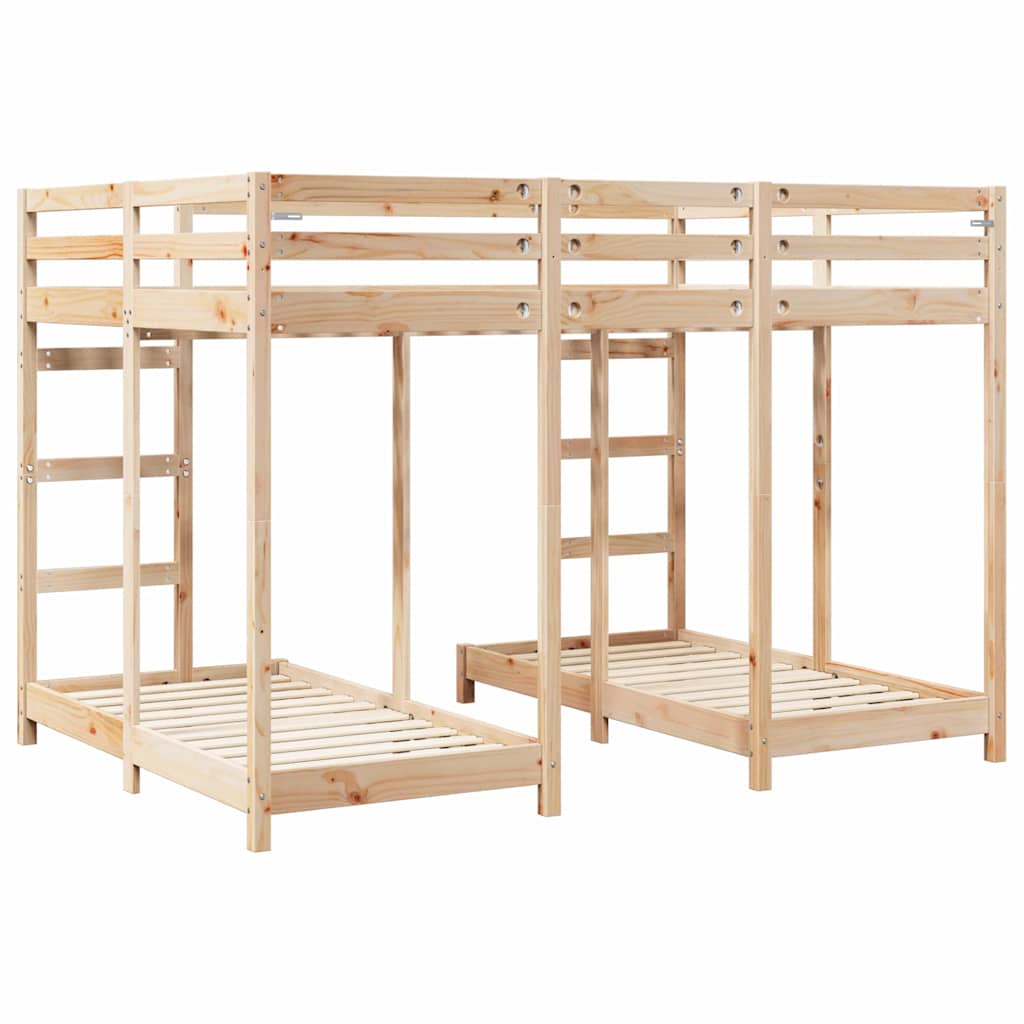 Triple Bunk Bed Frame Brown 140 x 200 cm Solid Pine Wood