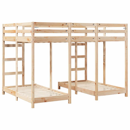 Triple Bunk Bed Frame Brown 140 x 200 cm Solid Pine Wood