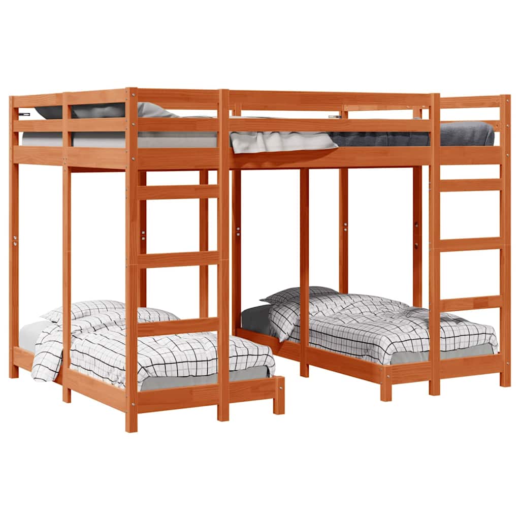 Triple Bunk Bed Frame Wax brown 140 x 200 cm Solid Pine Wood