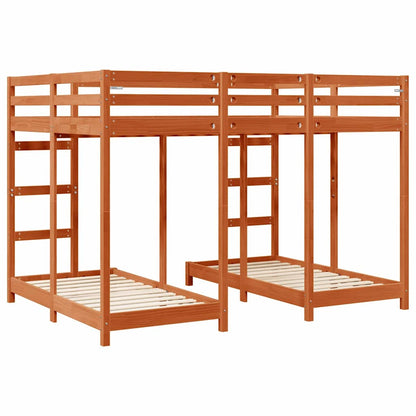 Triple Bunk Bed Frame Wax brown 140 x 200 cm Solid Pine Wood
