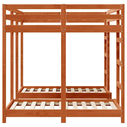 Triple Bunk Bed Frame Wax brown 140 x 200 cm Solid Pine Wood