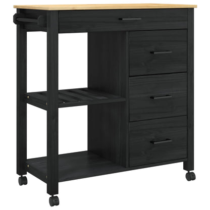 Kitchen Trolley MONZA Black 84 x 40 x 88.5 cm Solid Pine Wood