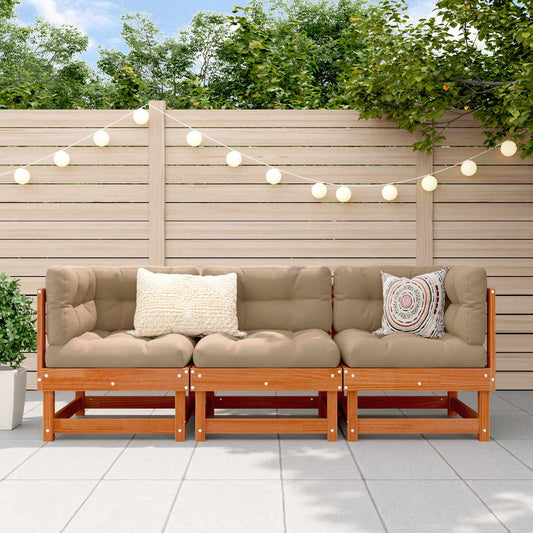 Sectional Sofa Units Solid Pine Wood Wax Brown