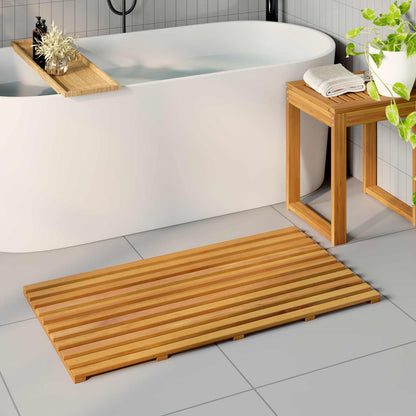 Bath Mat Plain Brown 100 x 53 x 2.5 cm Solid Acacia Wood
