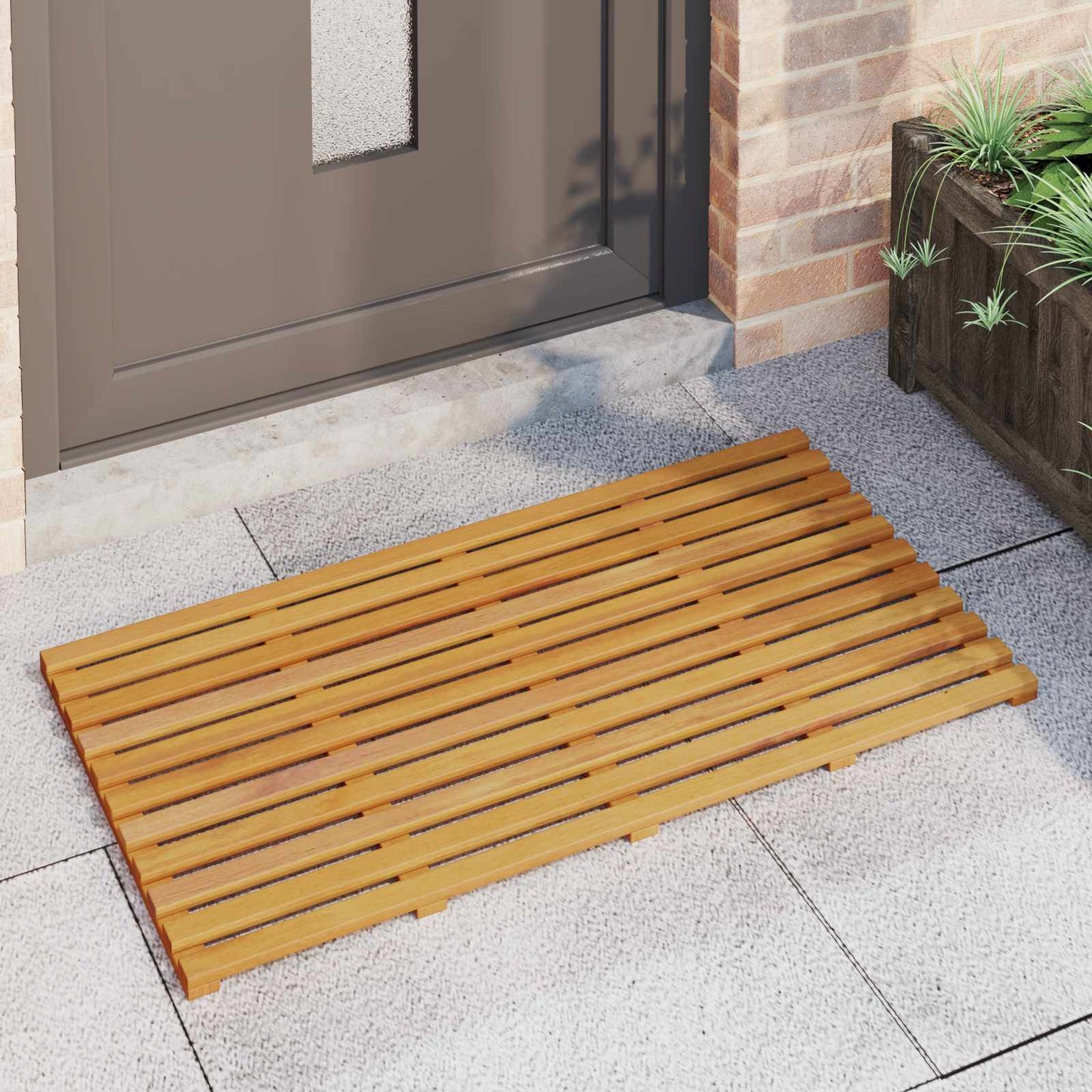 Bath Mat Plain Brown 100 x 53 x 2.5 cm Solid Acacia Wood