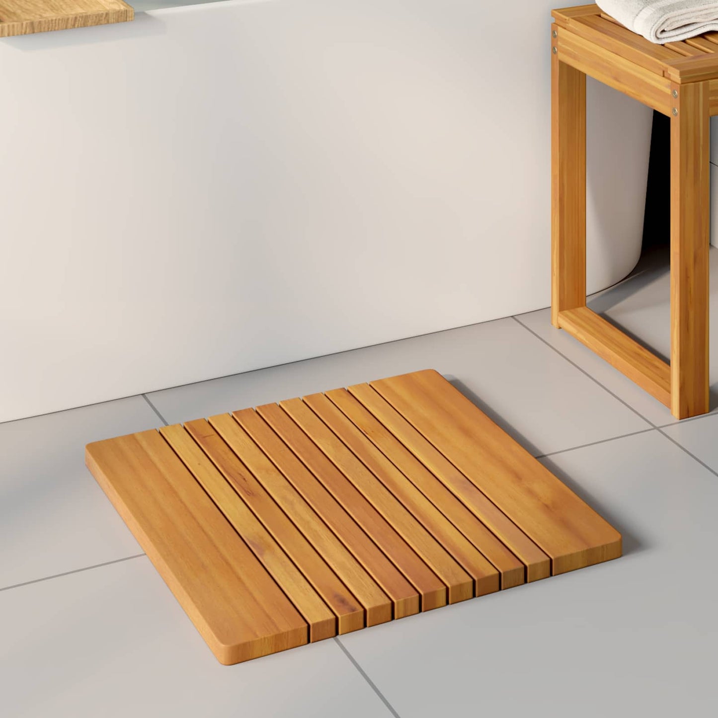 Bath Mat Plain Brown 52 x 50 cm Solid Acacia Wood