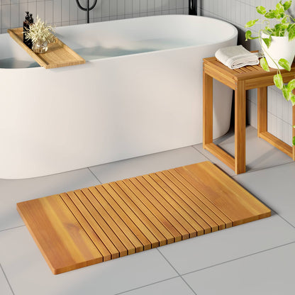 Bath Mat Plain Brown 100 x 55 cm Solid Acacia Wood