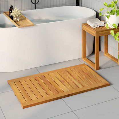 Bath Mat Plain Brown 100 x 55 cm Solid Acacia Wood