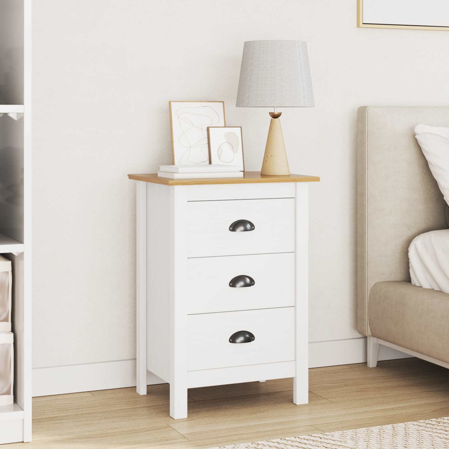 Bedside Cabinet HILL White and Honey Brown 46 x 35 x 65 cm